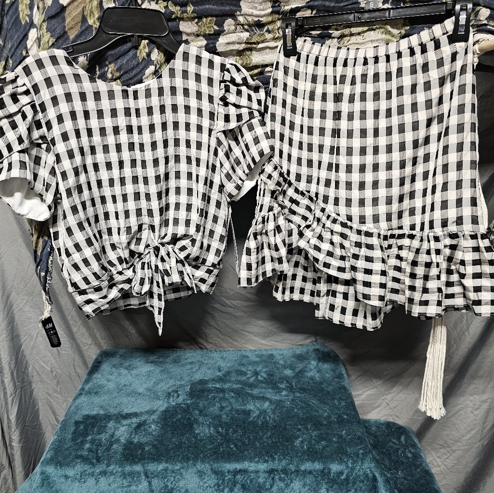 NEW COSMOPOLITAN X Dress The Population Gingham Print Skirt and Top. 2PC SET! S